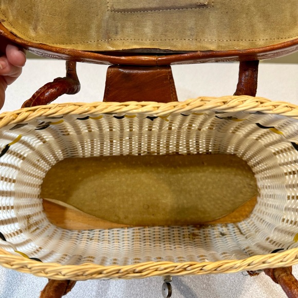 Vintage Travel Woven Wicker White Plastic Handbag Creel Shoulder Bag Antique - Picture 10 of 11